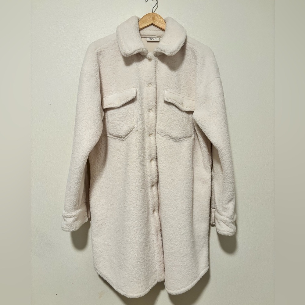 Large Buttoned Teddy Sherpa Jacket, extremely soft on the inside and outside!
